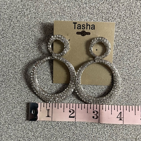 Tasha Silver & Clear Stone Flat Hoop Earrings - Picture 4 of 4